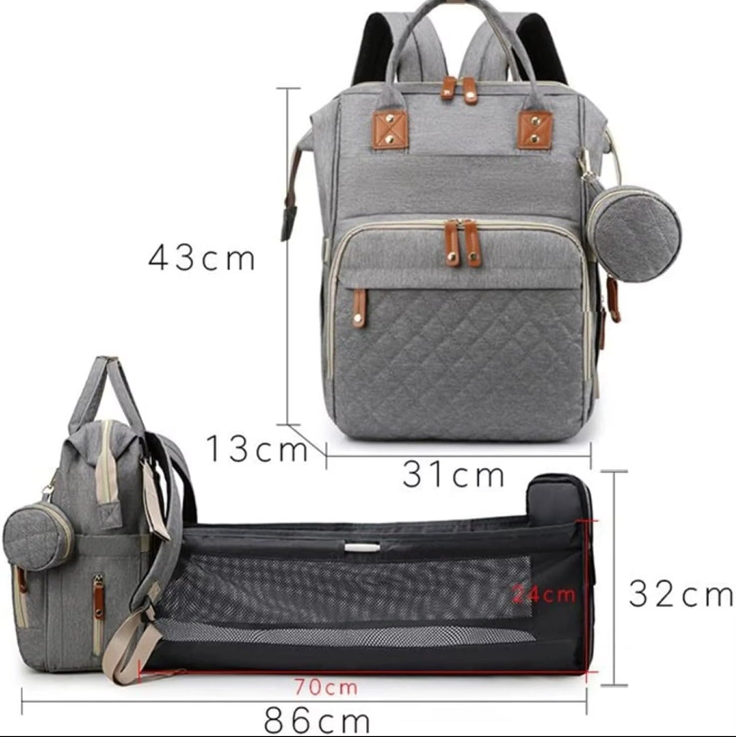 Bebeğimle® | Katlanabilir Beşik Özellikli Akıllı Bebek Bakım Sırt Çantası