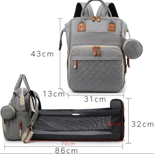 Bebeğimle® | Katlanabilir Beşik Özellikli Akıllı Bebek Bakım Sırt Çantası